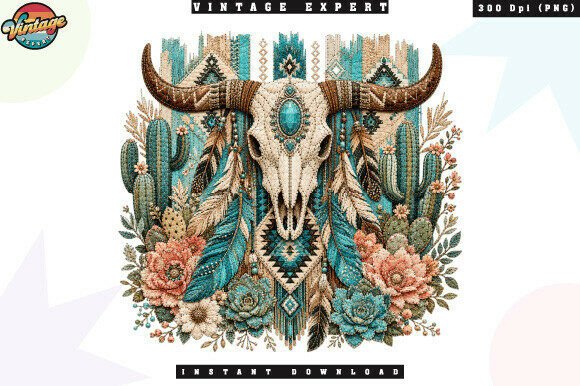 Download Western Bull Skull Turquoise Floral PNG - Premium Resources