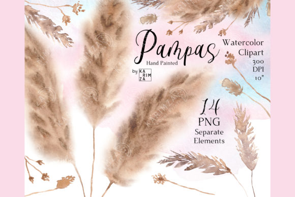 Download Fluffy Pampas Grass Clipart Watercolor - Premium Bundle