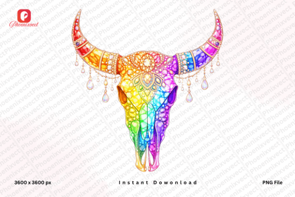 Download Rhinestone Western Boho Cow Skull PNG - Premium Resources